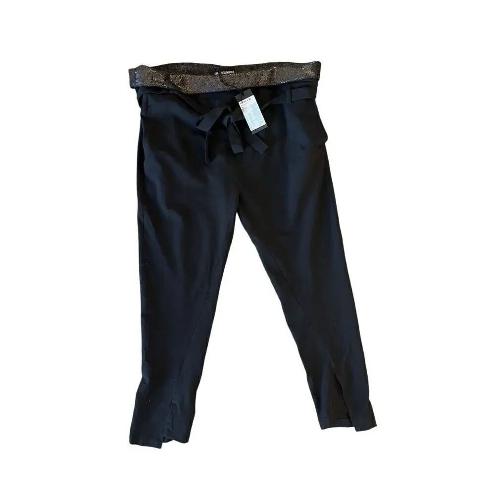NWT Ann Demeulemeester Black Wool Linen Ankle Trousers Metallic Accent Size 36